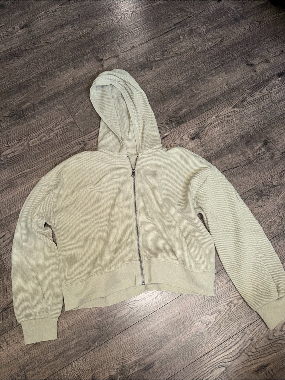 Abercrombie & Fitch Sage Green Waffle Zip Hoodie